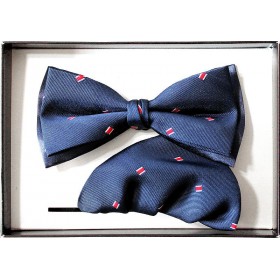 Tmavomodrý motýlik s červeným vzorom 