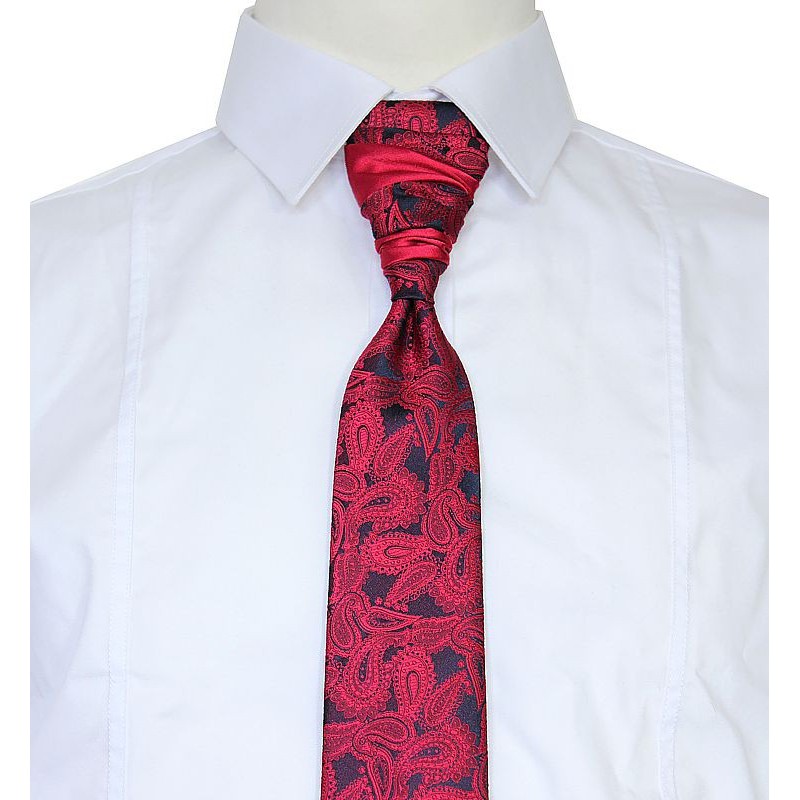 francúzska kravata červená malinová paisley