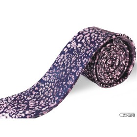 Ružová kravata vzorovaná na tmavomodrom podklade slim Vincitore