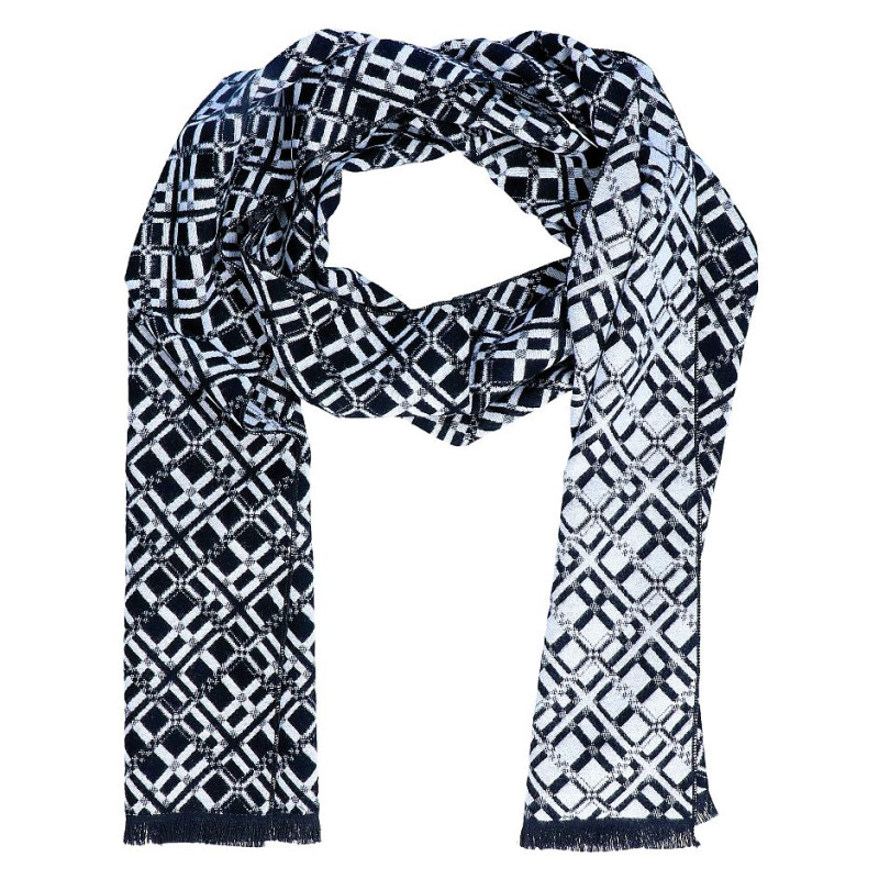 Pánsky šál obojstranný sivo-čierny vzor čierne strapce