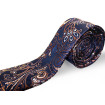 Kravata tmavohnedá paisley na tmavomodrom podklade slim