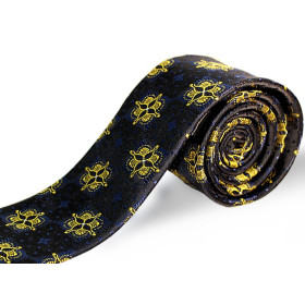 Kravata modro-žltá floral slim