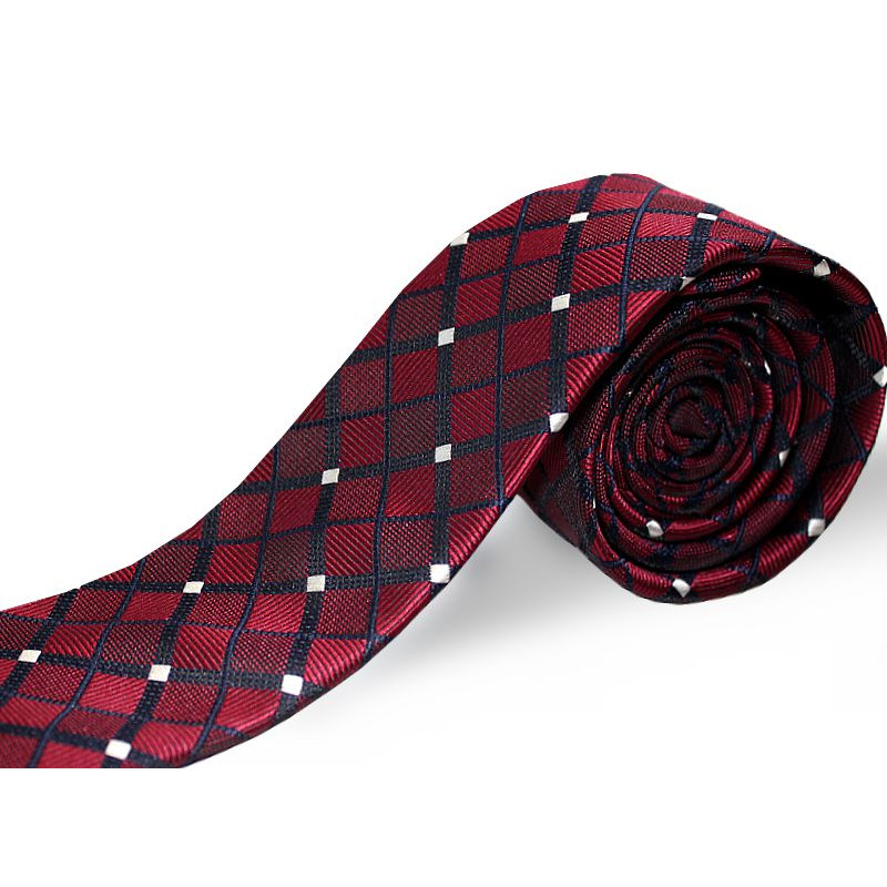 Kravata bordová károvaná slim