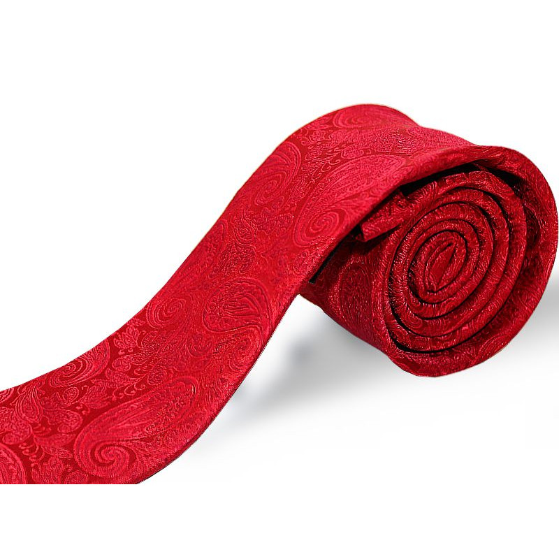 Červená kravata so vzorom paisley slim