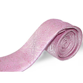 Ružová kravata so vzorom paisley slim