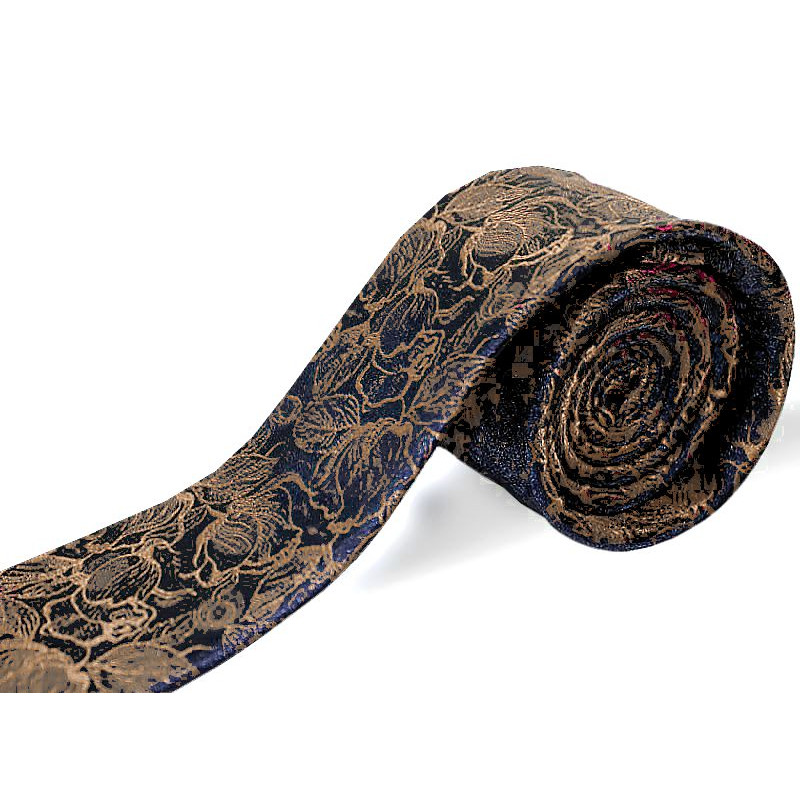 Hnedá kravata floral na tmavomodrom podklade