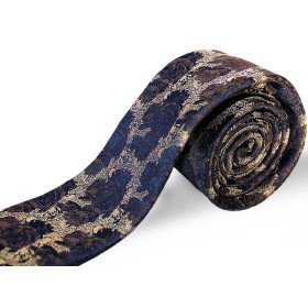 Tmavohnedá kravata kvetovaná na béžovom podklade