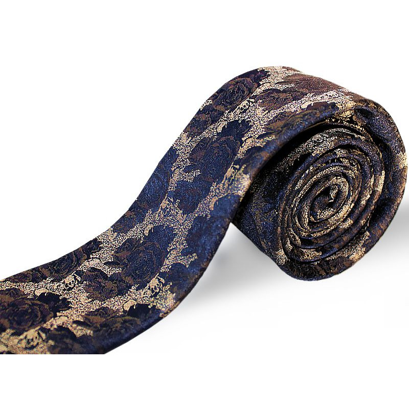 Tmavohnedá kravata kvetovaná na béžovom podklade