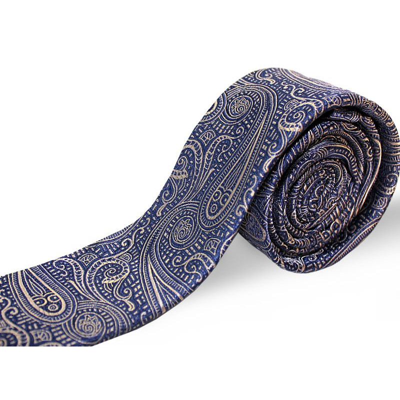 Béžovo-modrá kravata so vzorom paisley slim