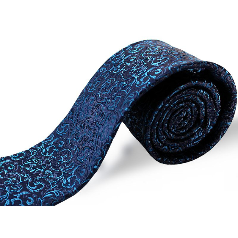 Tmavomodrá kravata s tyrkysovým vzorom