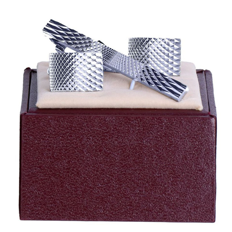 Manžetové gombíky s kravatovou sponou strieborné štruktúra Vincitore