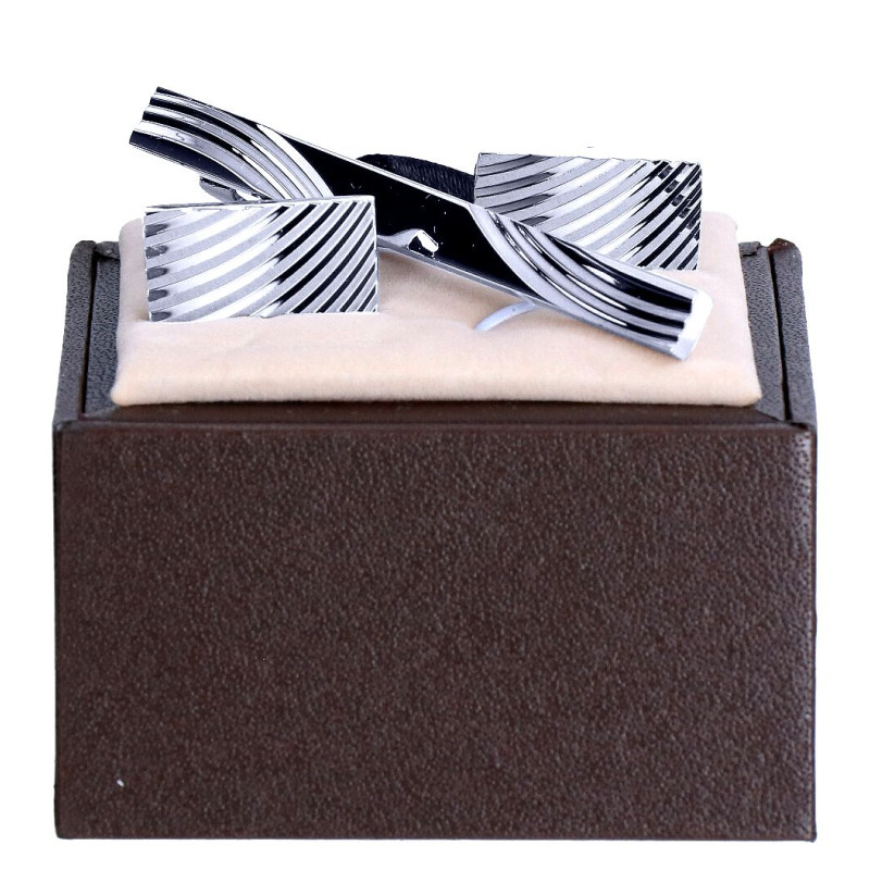 Manžetové gombíky s kravatovou sponou strieborné Vincitore