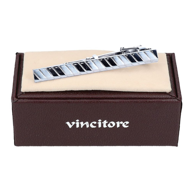 Kravatová spona prúžky matná-lesklá strieborná VINCITORE