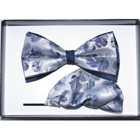 Strieborný motýlik s modrým kvetovým vzorom dvojitý s vreckovkou