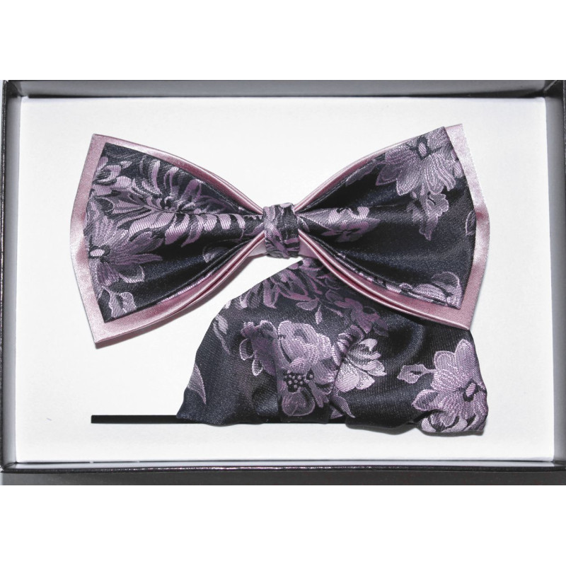 Ružový motýlik kvetovaný na grafitovom podklade dvojitý s vreckovkou