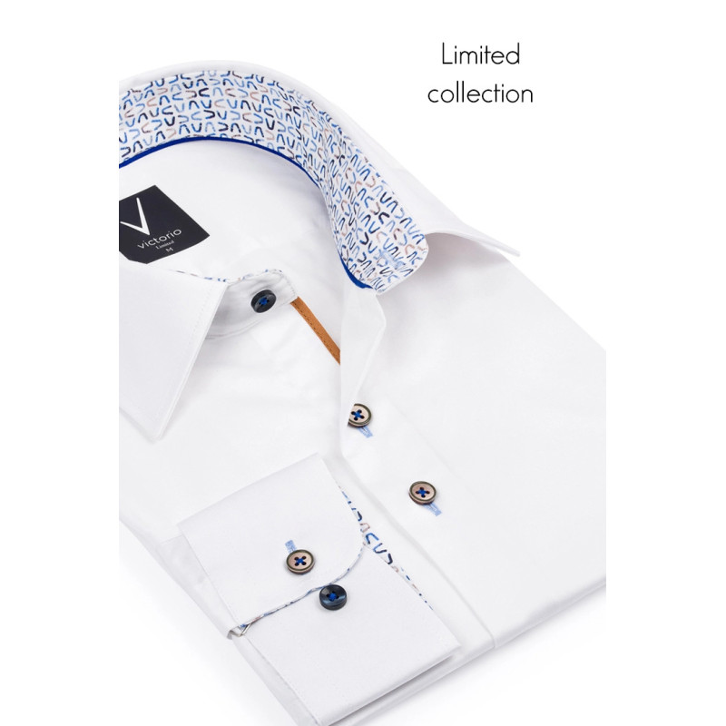 Exkluzívna košeľa biela slim fit s kontrastmi Victorio