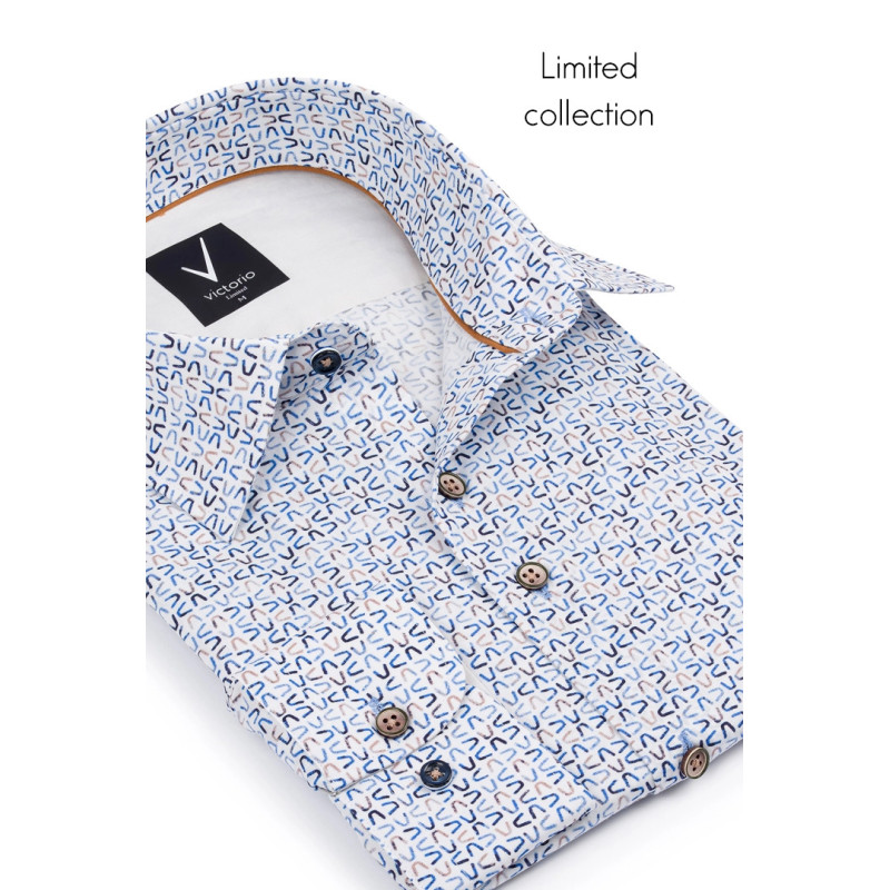 Exkluzívna košeľa vzorovaná slim fit s kontrastnými gombíkmi Victorio