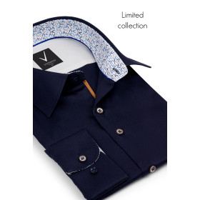 Exkluzívna košeľa tmavomodrá slim fit s kontrastmi Victorio