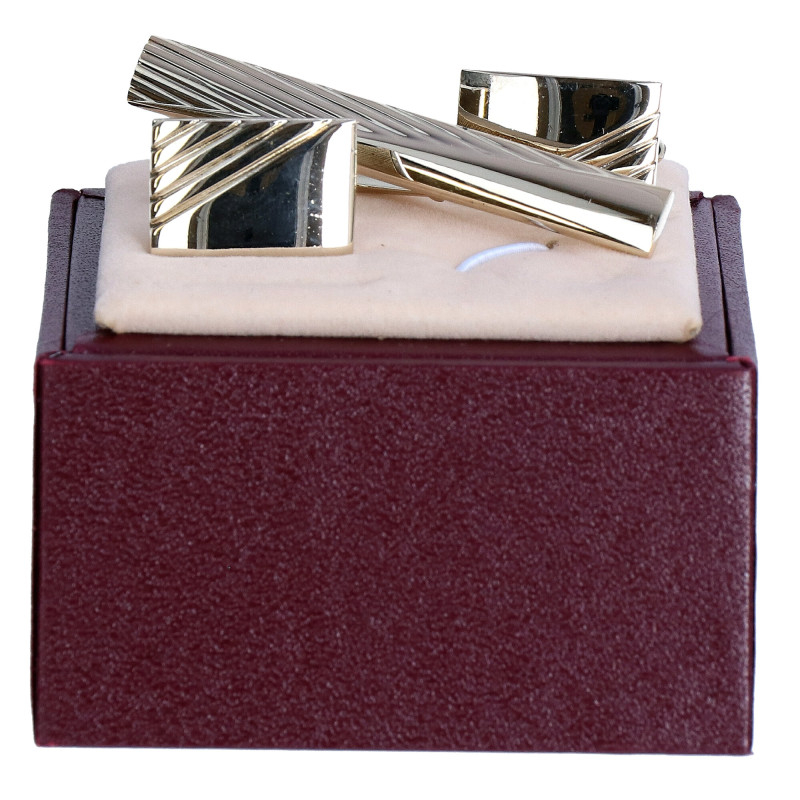 Manžetové gombíky s kravatovou sponou zlaté lesklé prúžky Vincitore