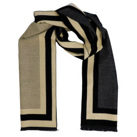 Pánsky šál obojstranný béžovo-čierny šikmé prúžky
