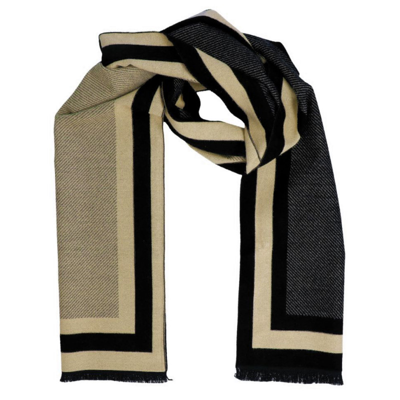 Pánsky šál obojstranný béžovo-čierny šikmé prúžky
