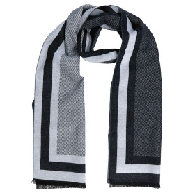 Pánsky šál obojstranný sivoo-čierny šikmé prúžky