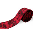 Červená kravata s čiernym kvetovým vzorom slim