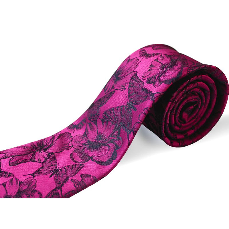 Cyklámenová kravata s kvetovým vzorom