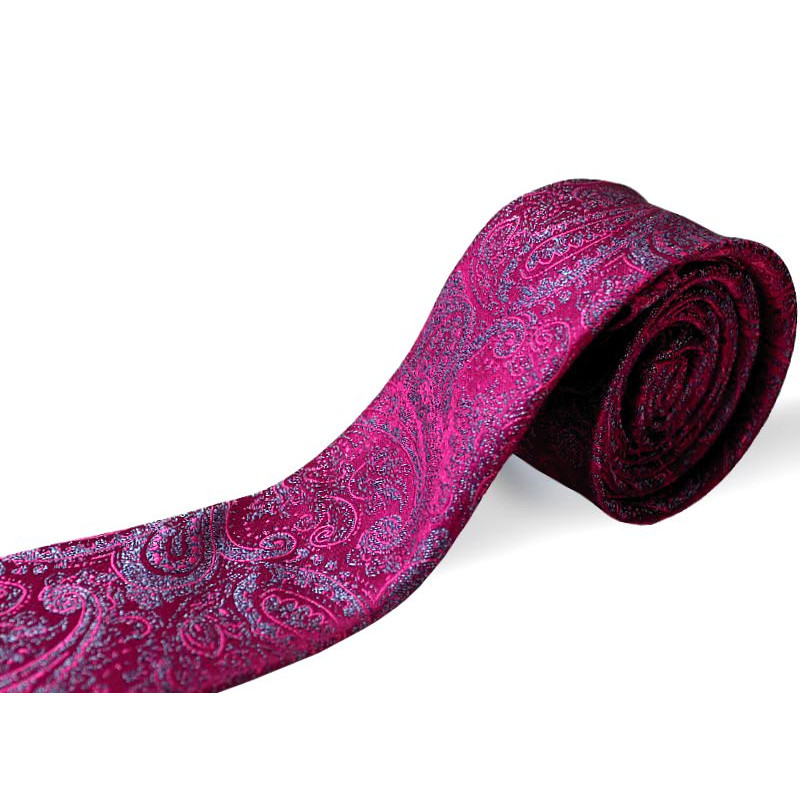 Cyklámenová kravata so svetlomodrým vzorom paisley slim