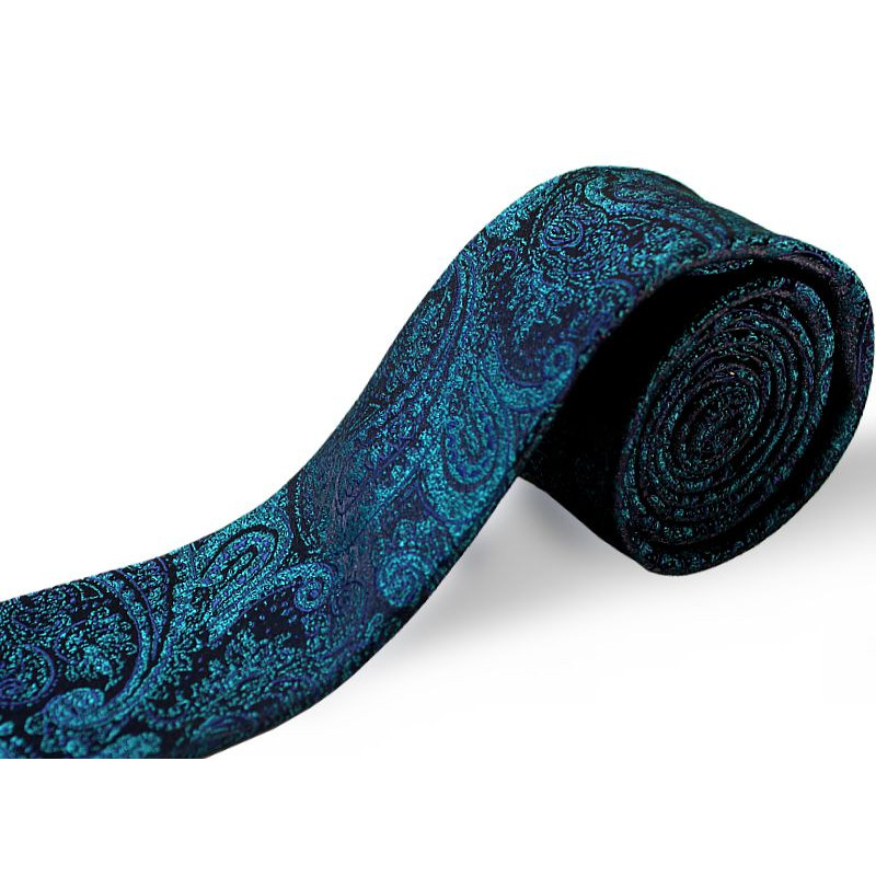 Petrolejová kravata paisley slim