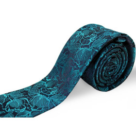 Petrolejová kravata floral slim