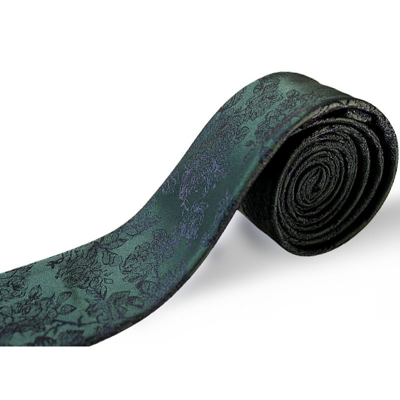 Tmavozelená kravata machová s kvetovým vzorom slim