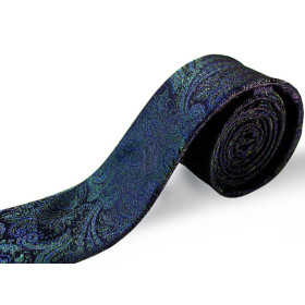 Tmavomodrá kravata so zeleným vzorom paisley