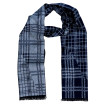 Pánsky šál károvaný modro-sivý s čiernymi strapcami