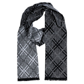 Pánsky šál vzor čierna-sivá s čiernymi strapcami