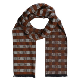 Pánsky šál hnedý vzorovaný s čiernymi strapcami