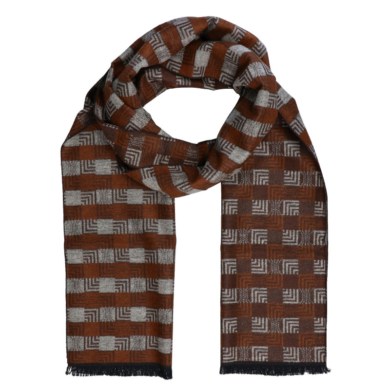 Pánsky šál hnedý vzorovaný s čiernymi strapcami