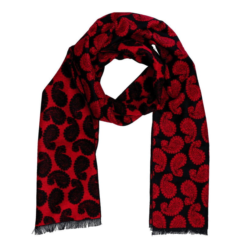 Pánsky šál červeno-čierny paisley s čiernymi strapcami