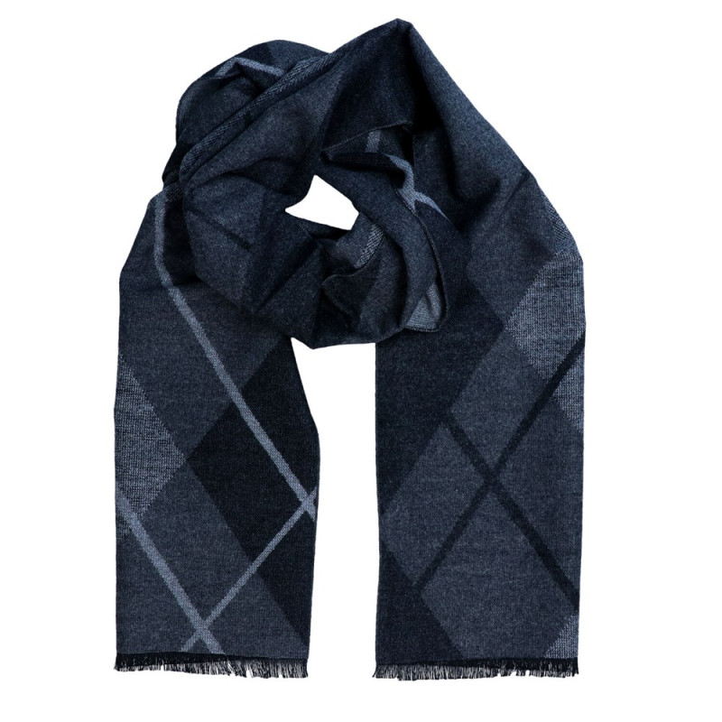 Pánsky šál grafit vzor argyl s čiernymi strapcami