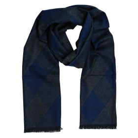 Pánsky šál grafit-modrá vzor s čiernymi strapcami