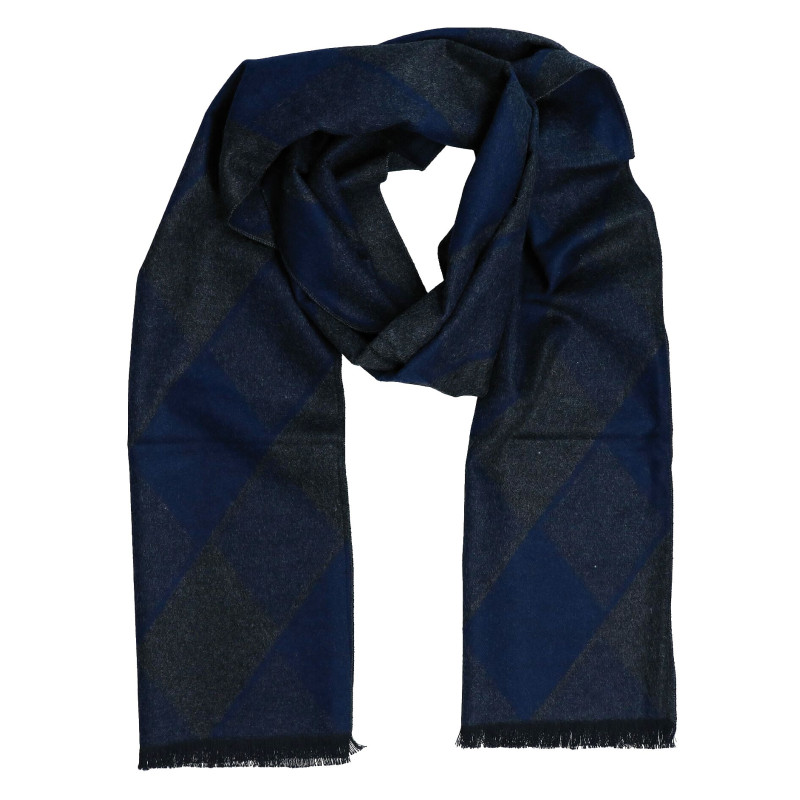 Pánsky šál grafit-modrá vzor s čiernymi strapcami