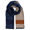 Pánsky šál tmavomodrá-béžová vzor s čiernymi strapcami