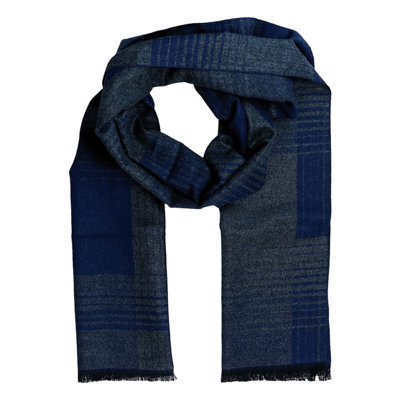 Pánsky šál tmavomodrá-grafit vzor s čiernymi strapcami