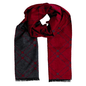 Pánsky šál vínovočervená-grafit vzor s čiernymi strapcami