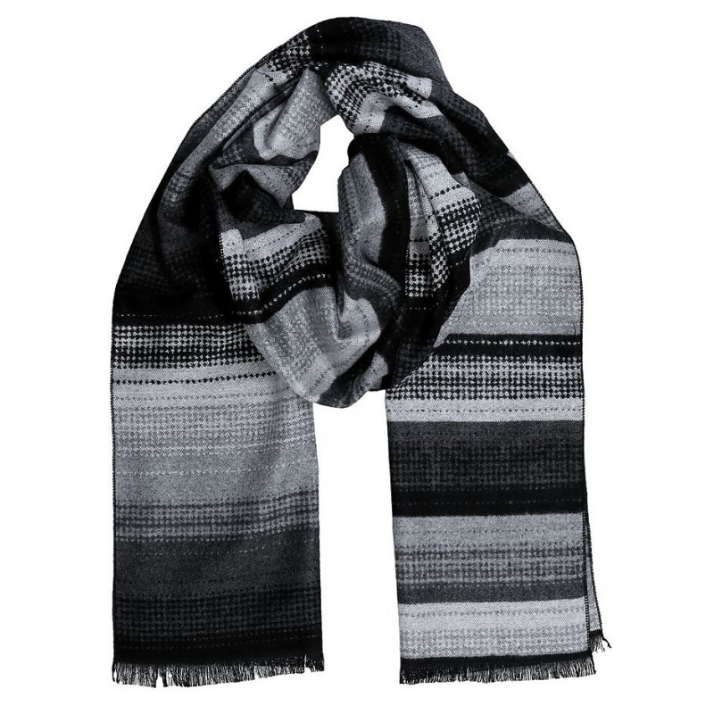 Pánsky šál sivá-grafit pruhovaný s čiernymi strapcami