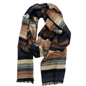 Pánsky šál béžová-grafit pruhovaný s čiernymi strapcami