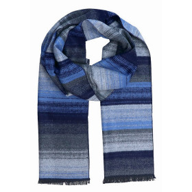 Pánsky šál modrá-grafit pruhovaný s čiernymi strapcami