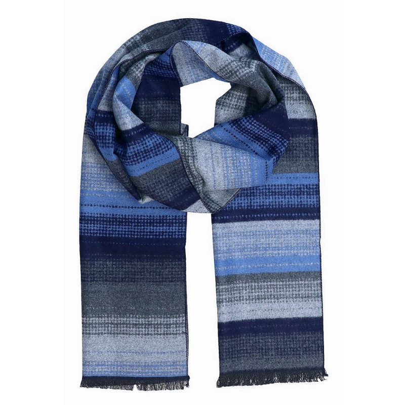 Pánsky šál modrá-grafit pruhovaný s čiernymi strapcami