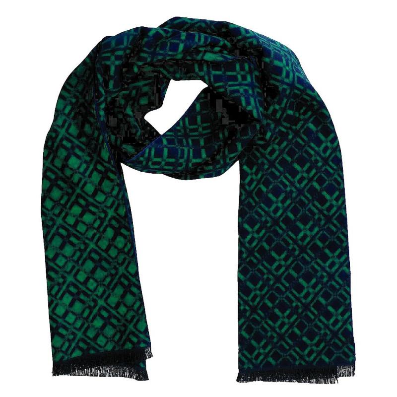 Pánsky šál zeleno-modrý vzor s čiernymi strapcami