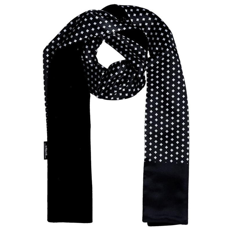 Elegantný pánsky šál čierny s bielym vzorom lesklý